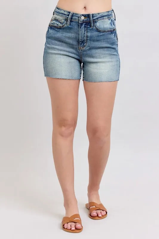 Full Size High Waist Star Seam Detail Denim Shorts Plus Size