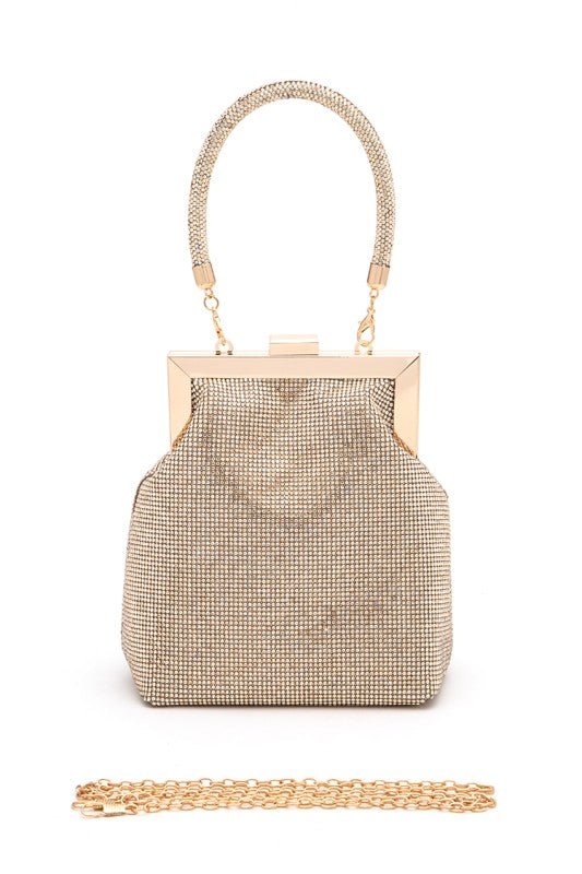 Top Handle Rhinestone Soft Clutch Bag