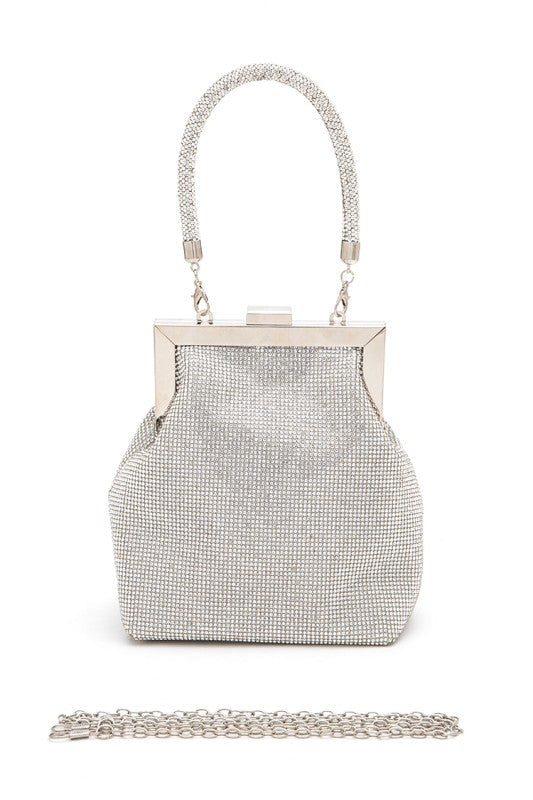 Top Handle Rhinestone Soft Clutch Bag