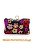 Statement Box Clutch Bag with Sequins Flower Detail, Stylish Fashion Handbag
