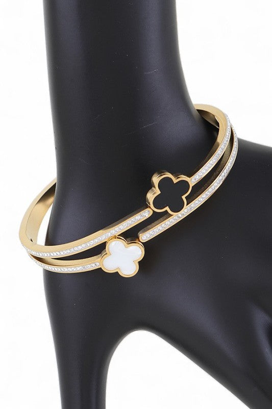 Stainless Steel Double Clover Bangle Stylish Fashion Jewelry Accessory