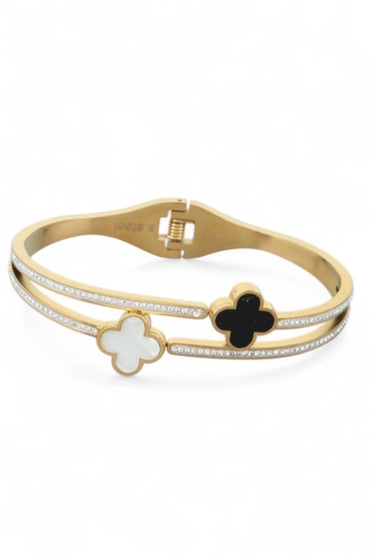 Stainless Steel Double Clover Bangle Stylish Fashion Jewelry Accessory