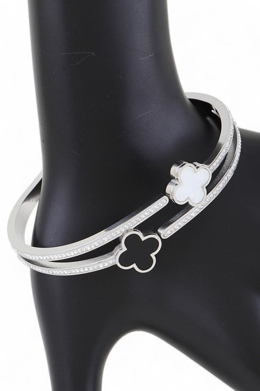Stainless Steel Double Clover Bangle Stylish Fashion Jewelry Accessory