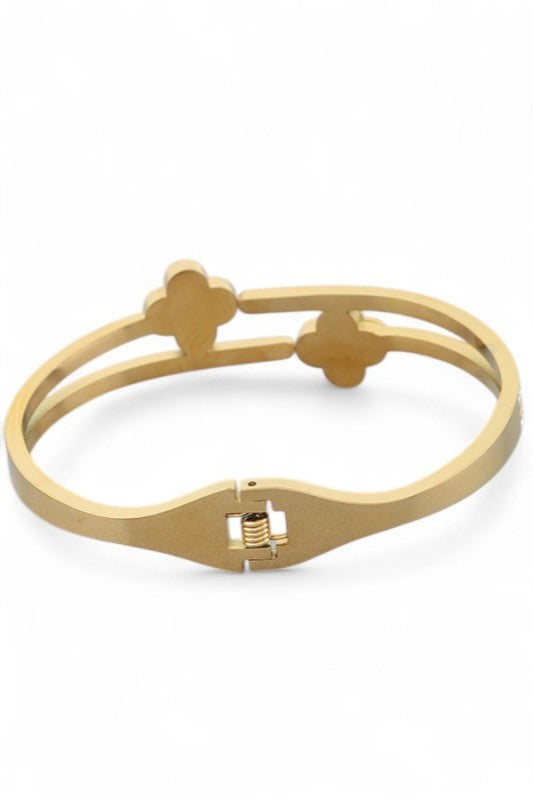 Stainless Steel Double Clover Bangle Stylish Fashion Jewelry Accessory