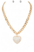 Heart Pendant Necklace Set Crystal Stylish Elegant Jewelry