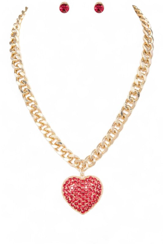 Heart Pendant Necklace Set Crystal Stylish Elegant Jewelry