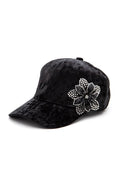 Rhinestone Flower Velour Cap
