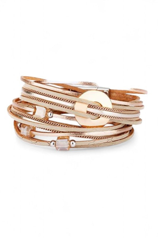 Leather Double Wrap Metallic Bracelet Stylish Layered Accessory