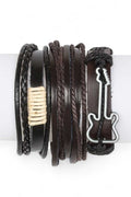 Leather Bracelet Set with Guitar Charms – Trendy Fashion Jewelry Accessory