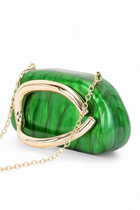 Gold Iconic Handle Marble Resin Box Clutch