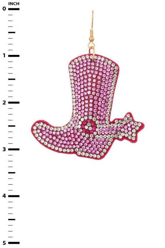 Statement Pink Stone Cowboy Boots Pillow Earrings Stylish Fashion Jewelry
