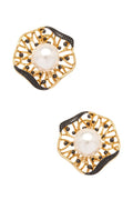 Flower Stud Earrings Faux Pearl CZ Elegant Chic Jewelry