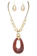 Statement Oversize Teardrop Resin Pendant Necklace Set Stylish Chic Jewelry