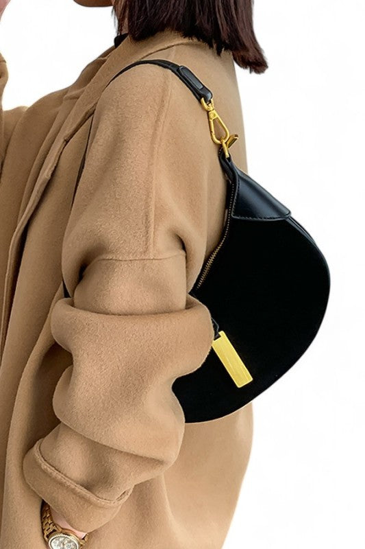 Fashion Handbag Half Moon Faux Suede Shoulder Bag Stylish Chic Accessory