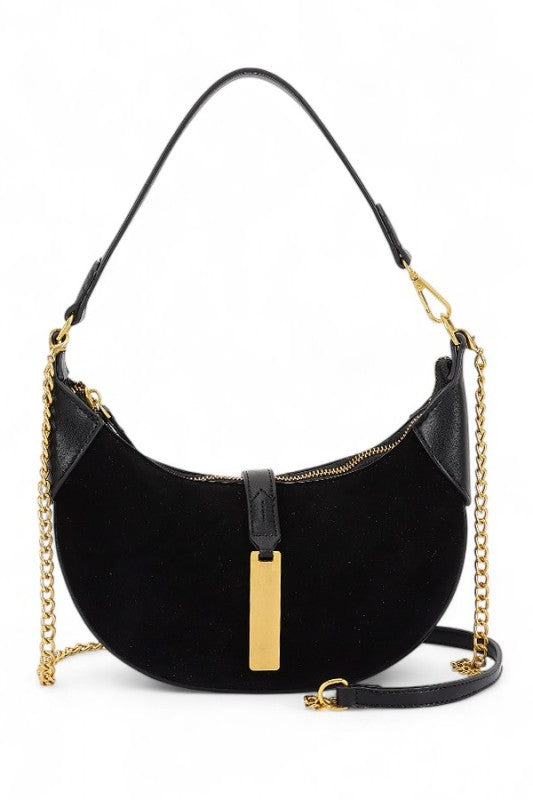 Fashion Handbag Half Moon Faux Suede Shoulder Bag Stylish Chic Accessory