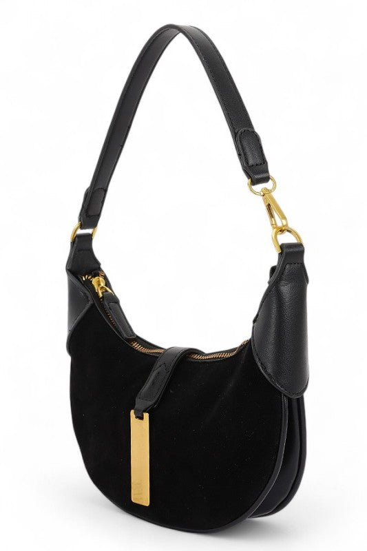 Fashion Handbag Half Moon Faux Suede Shoulder Bag Stylish Chic Accessory