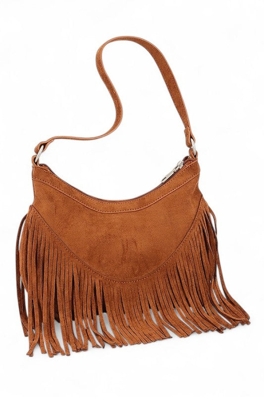 Fashion Handbag Western Buckle Faux Suede Fringe Stylish Bag