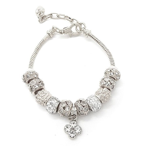Crystal Clover Dangle Charm Bracelet