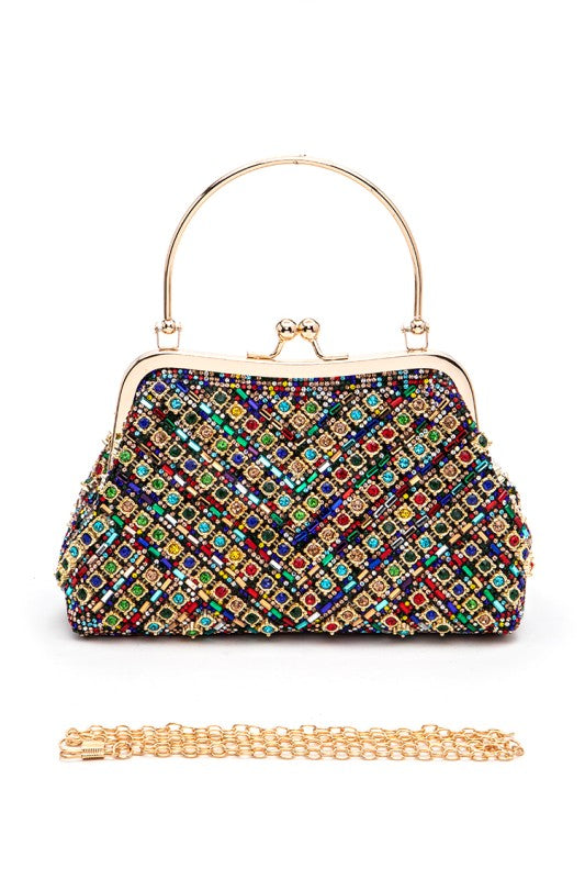 Pearl And Rhinestone Top Handle Convertible Clutch