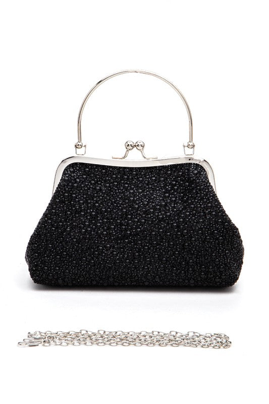 Pearl And Rhinestone Top Handle Convertible Clutch