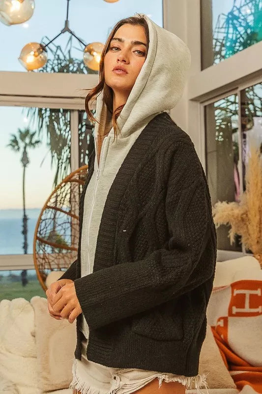 Knit Hoodie Rhombus Sweater Jacket