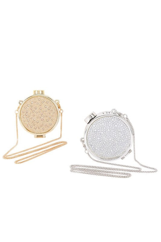 Mini Bejeweled Rhinestone Mirror Swing Bag