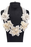 Statement Layered Pearl Necklace Set with Iconic Flower Design, Stylish and Elegant