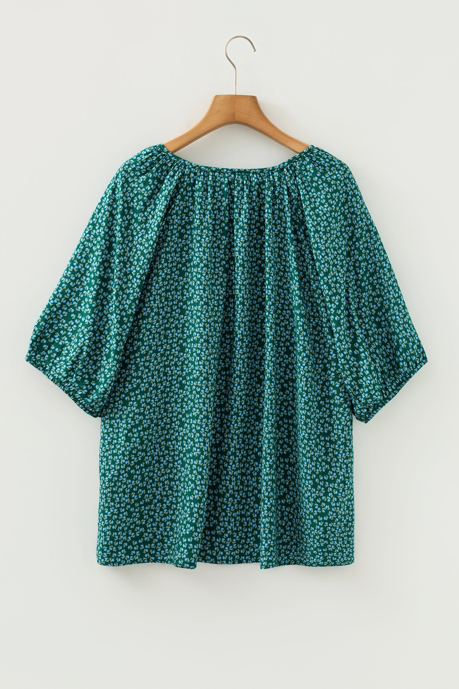 Green Boho Chic Notched V Neck Plus Floral Short Sleeve Top