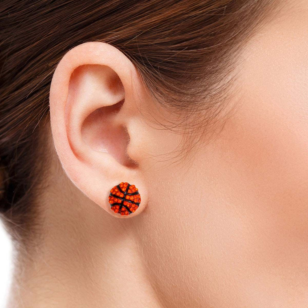 Basketball Stud Earrings with Orange Rhinestones – Trendy Fashion Jewelry