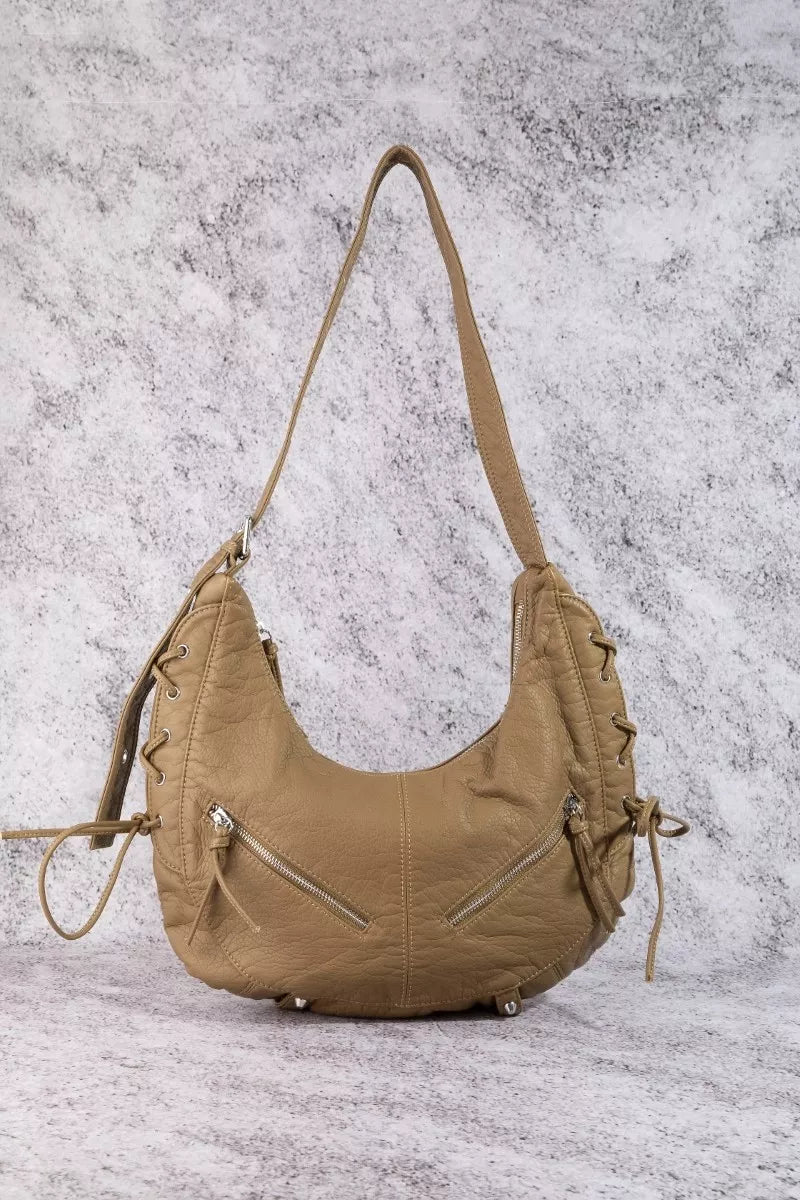 Larger Leather Crescent Shoulder Bag
