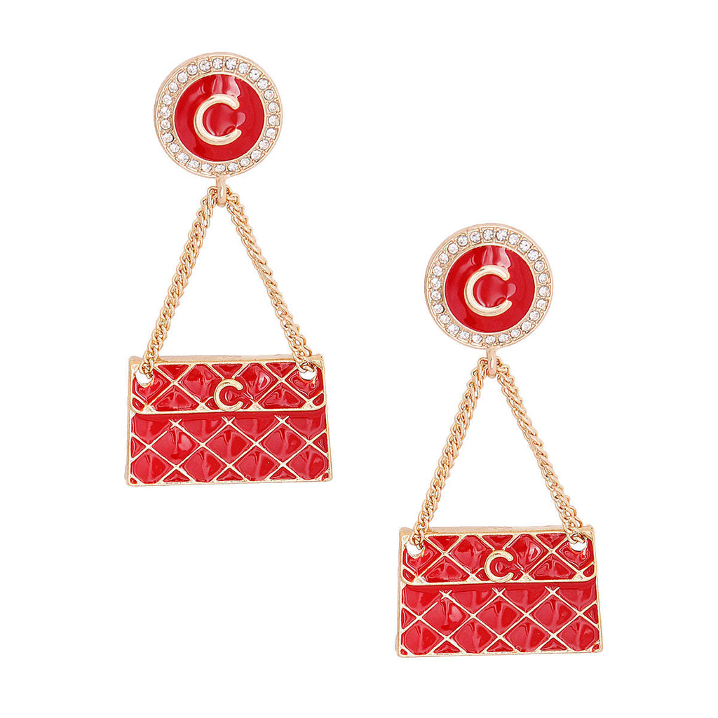 Quilted Red Bag and Gold Earrings Set Stylish Fashion Accessories
