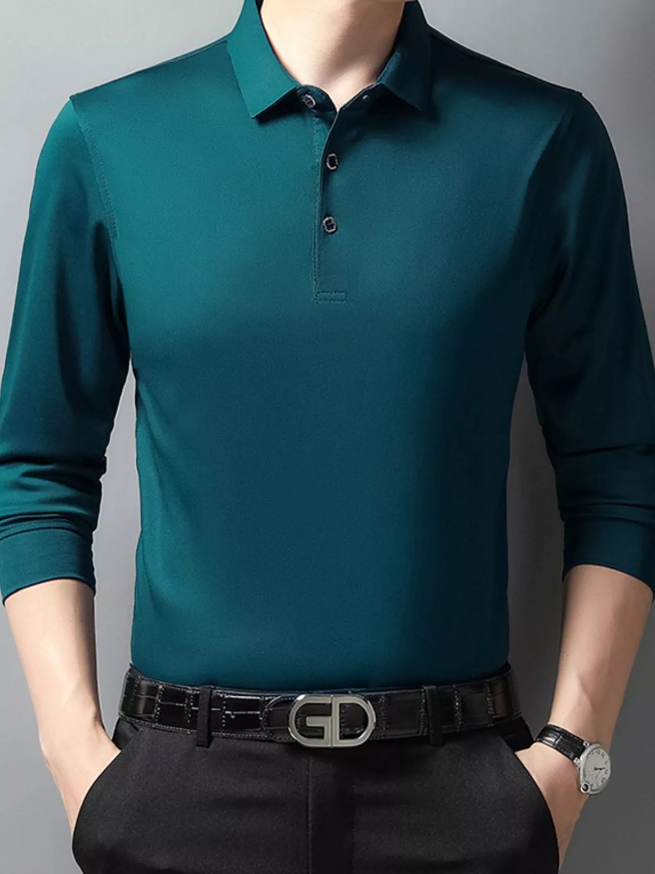 Men's Plus Size Long Sleeve Classic Fit Polo