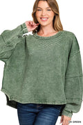 Acid Washed Exposed-Seam Sweatshirt