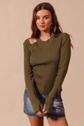 Rib Knit Top with Shoulder Cut Out
