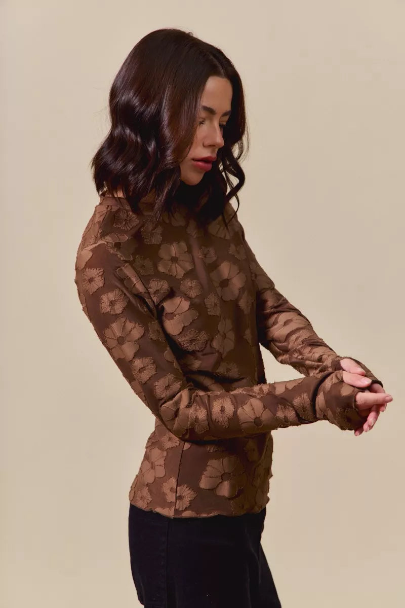 Stretched Jacquard Casual Tops with Thumb Opening