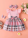 Children's Bow Ruffled Plaid Dress