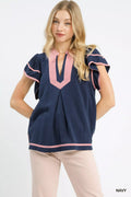 Linen Ruffle Sleeve Top