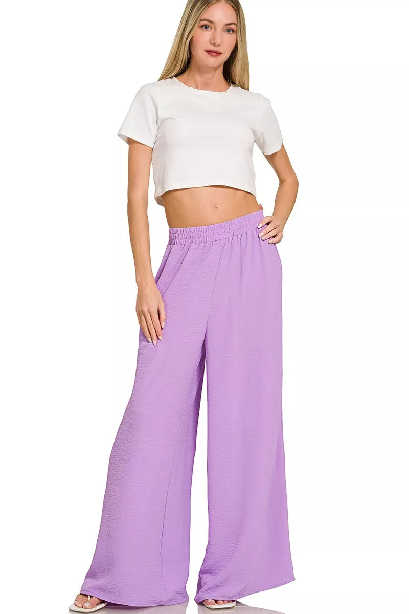 Woven Airflow Twisted Top & Wide Leg Pants Set