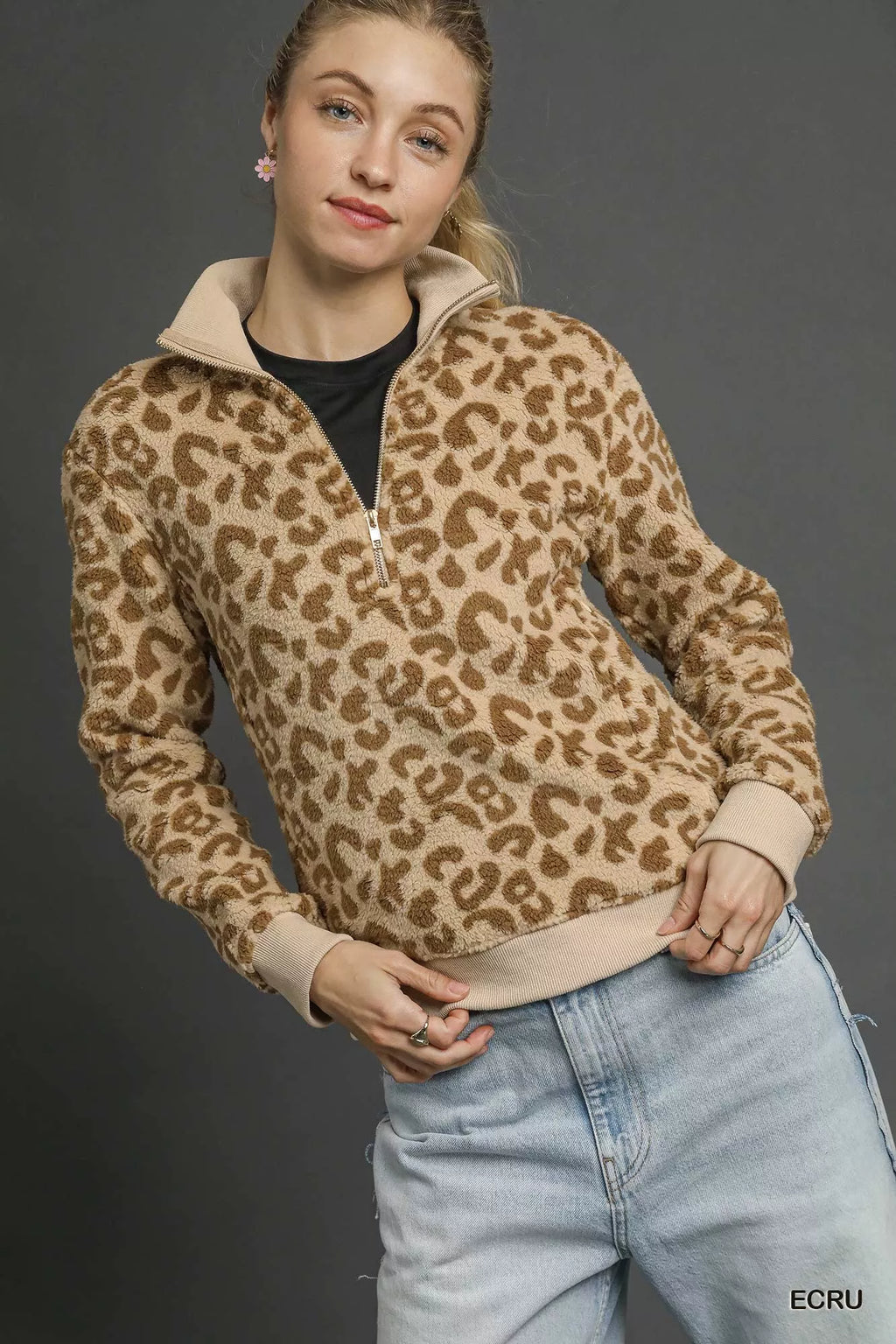 Leopard Print Quarter-Zip Sweatshirt