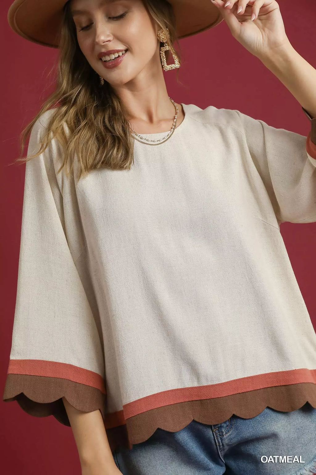 Scalloped Hem Color Block Top