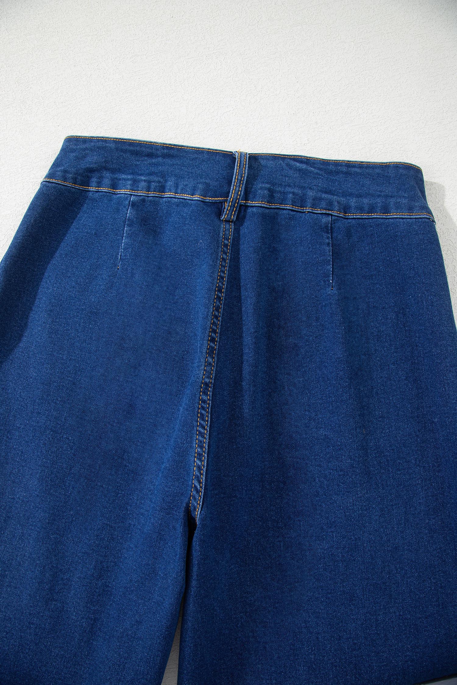 Sail Blue Hardware Decor Patched Pockets Wide Leg Denim Pants