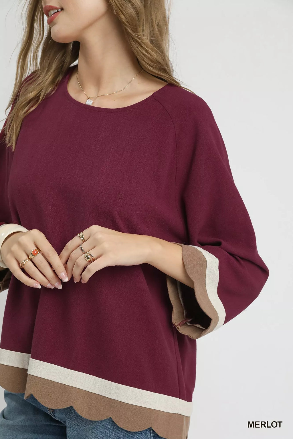 Scalloped Hem Color Block Top