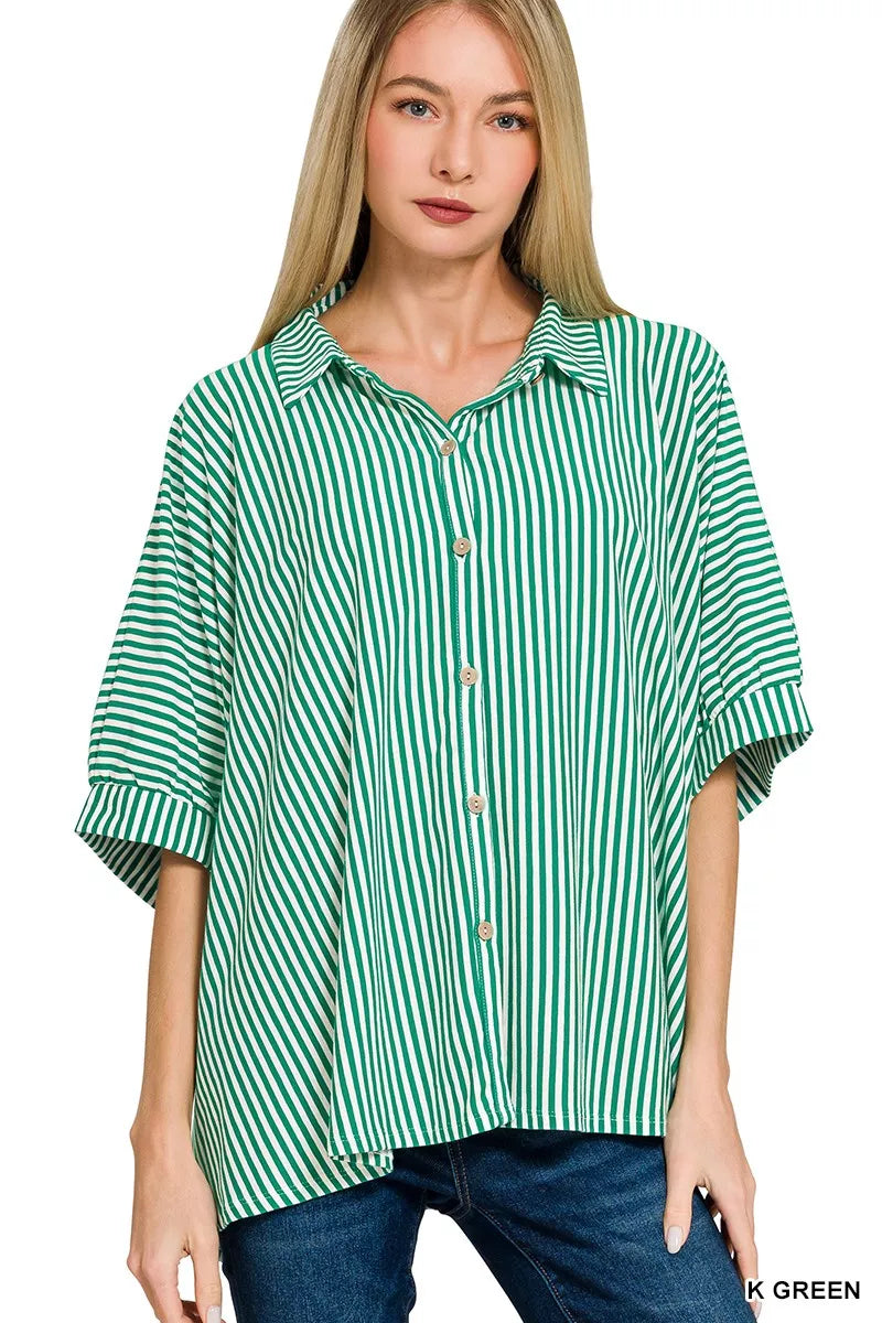 Oversized Stripe Button Down Shirt