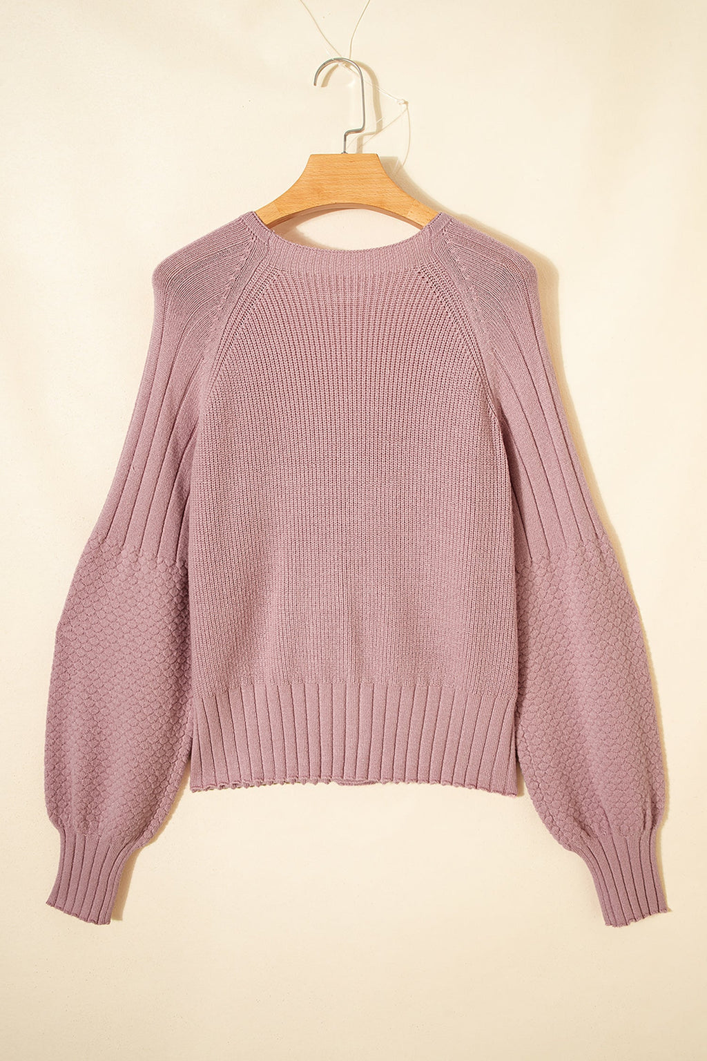 Light Pink Mixed Texture Knit Button V Neck Sweater Cardigan