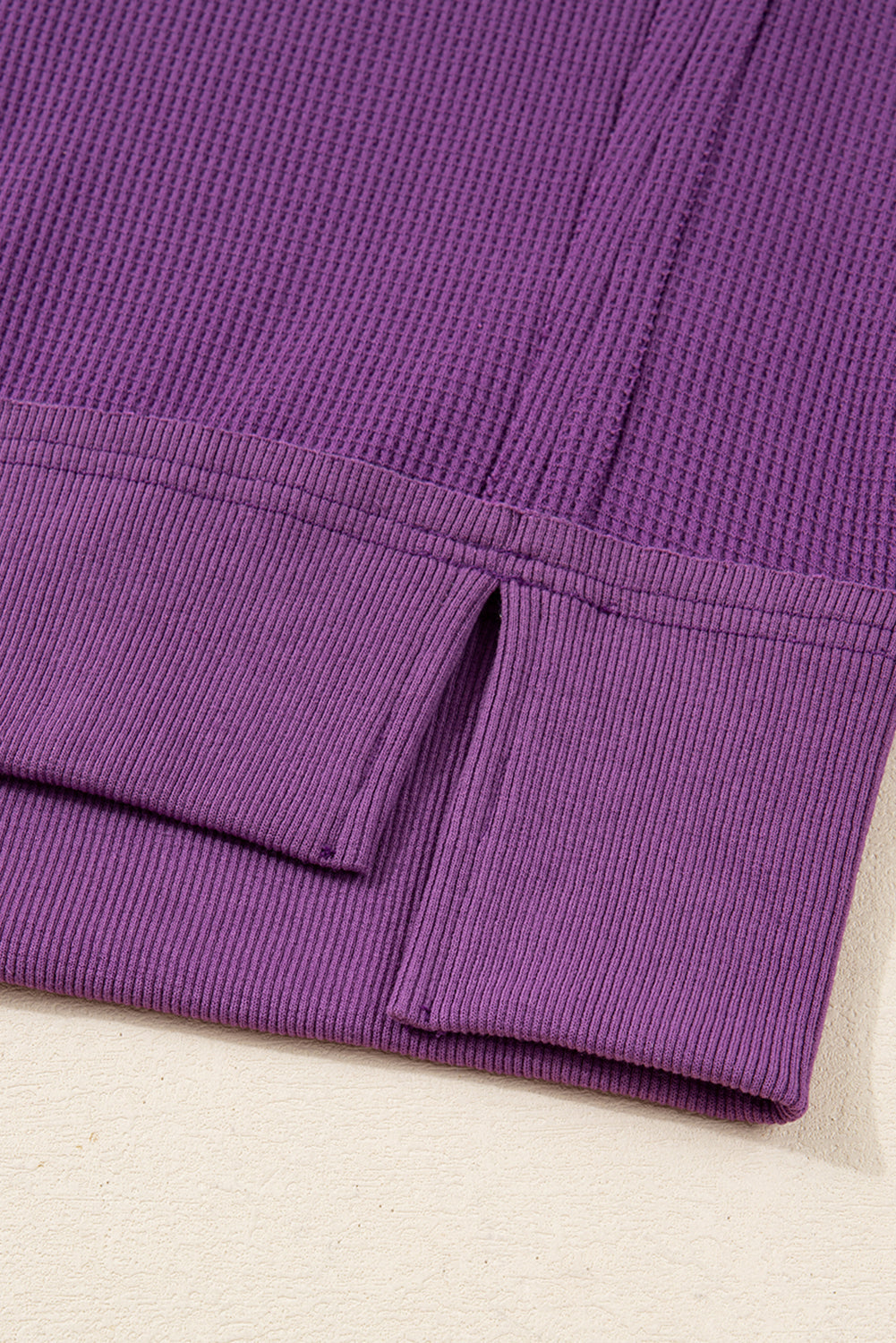 Orchid Mist Solid Color Raw Seam Patchwork Ribbed Drop Shoulder Sweatshirt