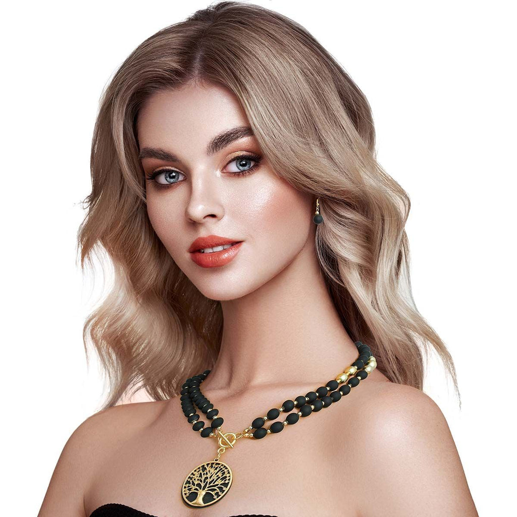 Statement Matte Black Tree of Life Necklace Stylish Fashion Jewelry Accessory