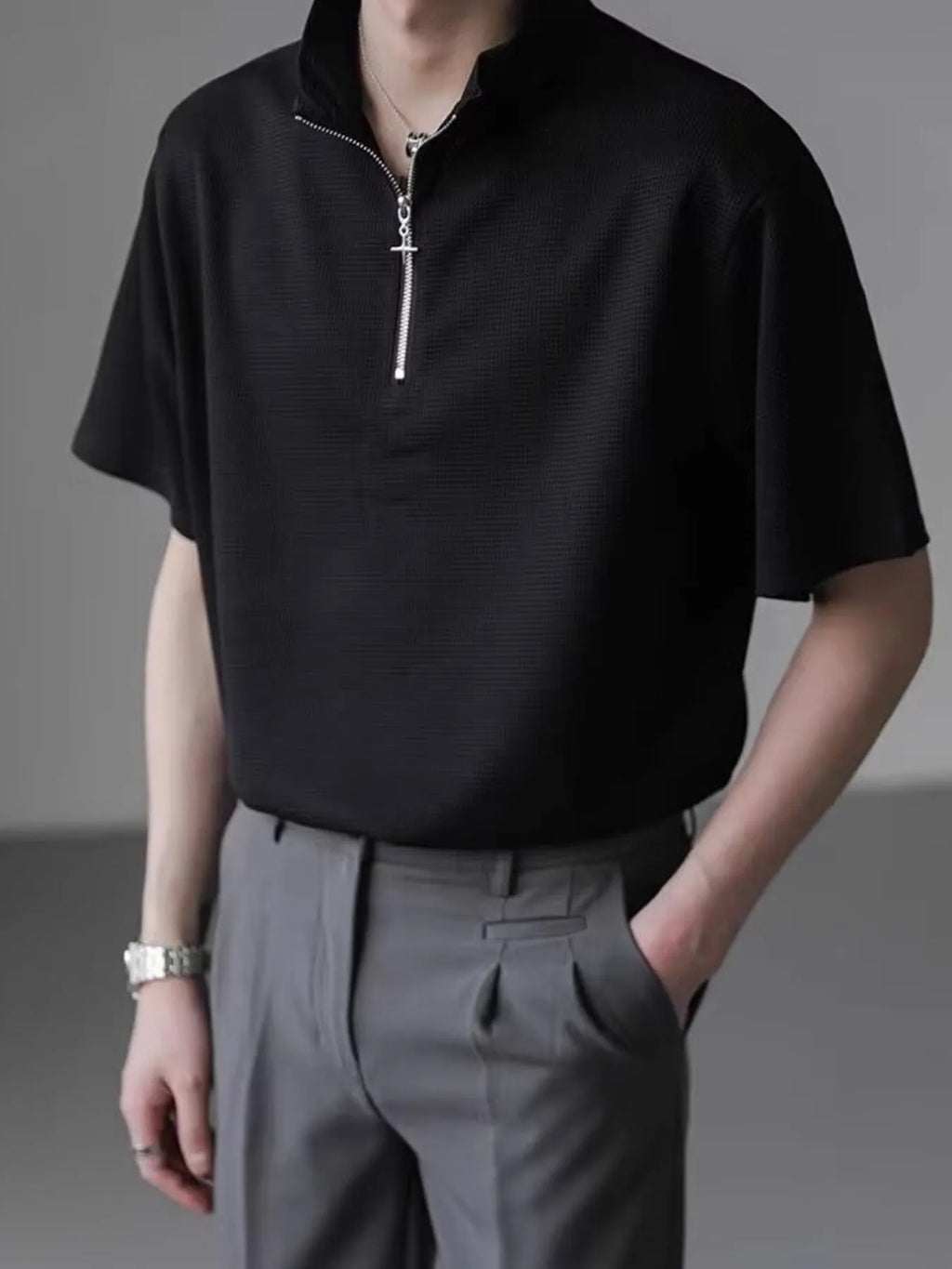 Men's Plus Size Casual Half Zip Short Sleeve Polo