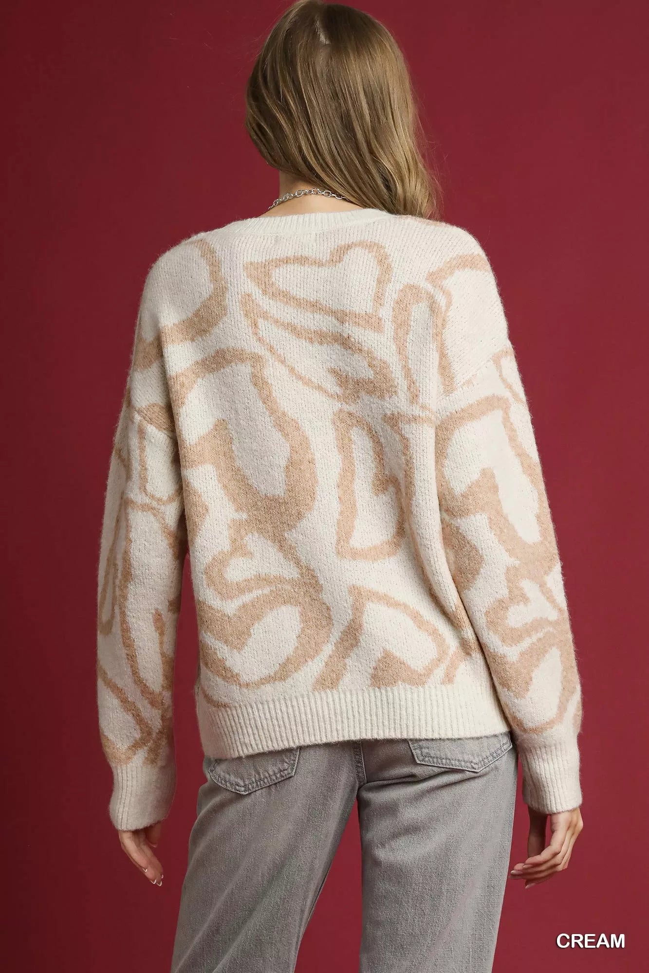 Heart Print Crew Neck Sweater