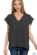 Ribbed Slit V-Neck Sweater Vest