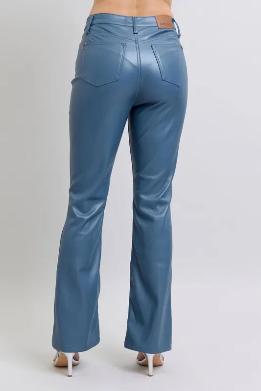 Full Size High Waist Tummy Control Faux Leather Bootcut Pants Plus Size